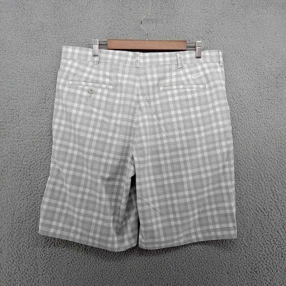 Nike Golf Shorts Mens Size‎ 36 White Gray Check Plaid Dri-Fit Stretch - Picture 4 of 8